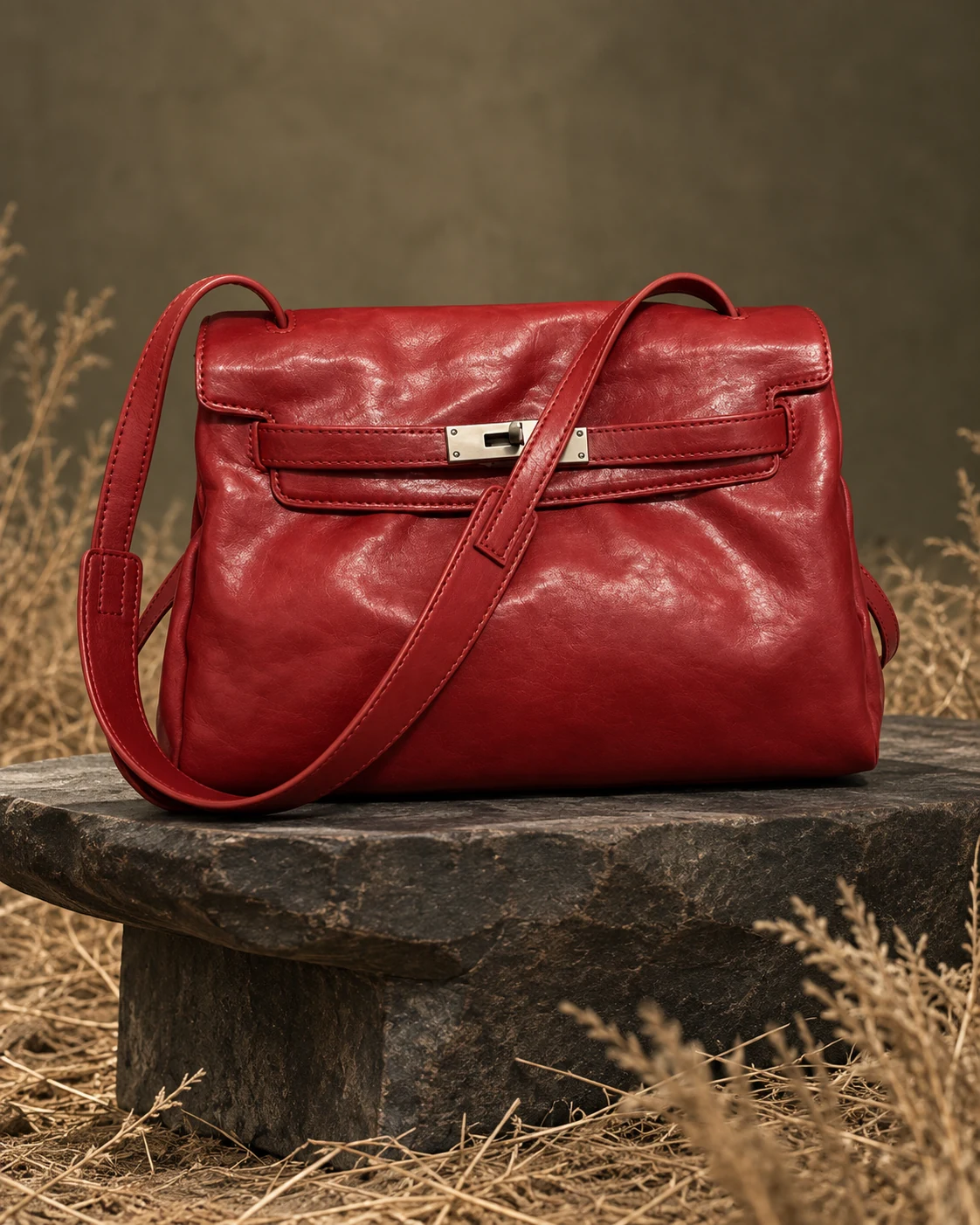 Red leather shoulder bag product detail