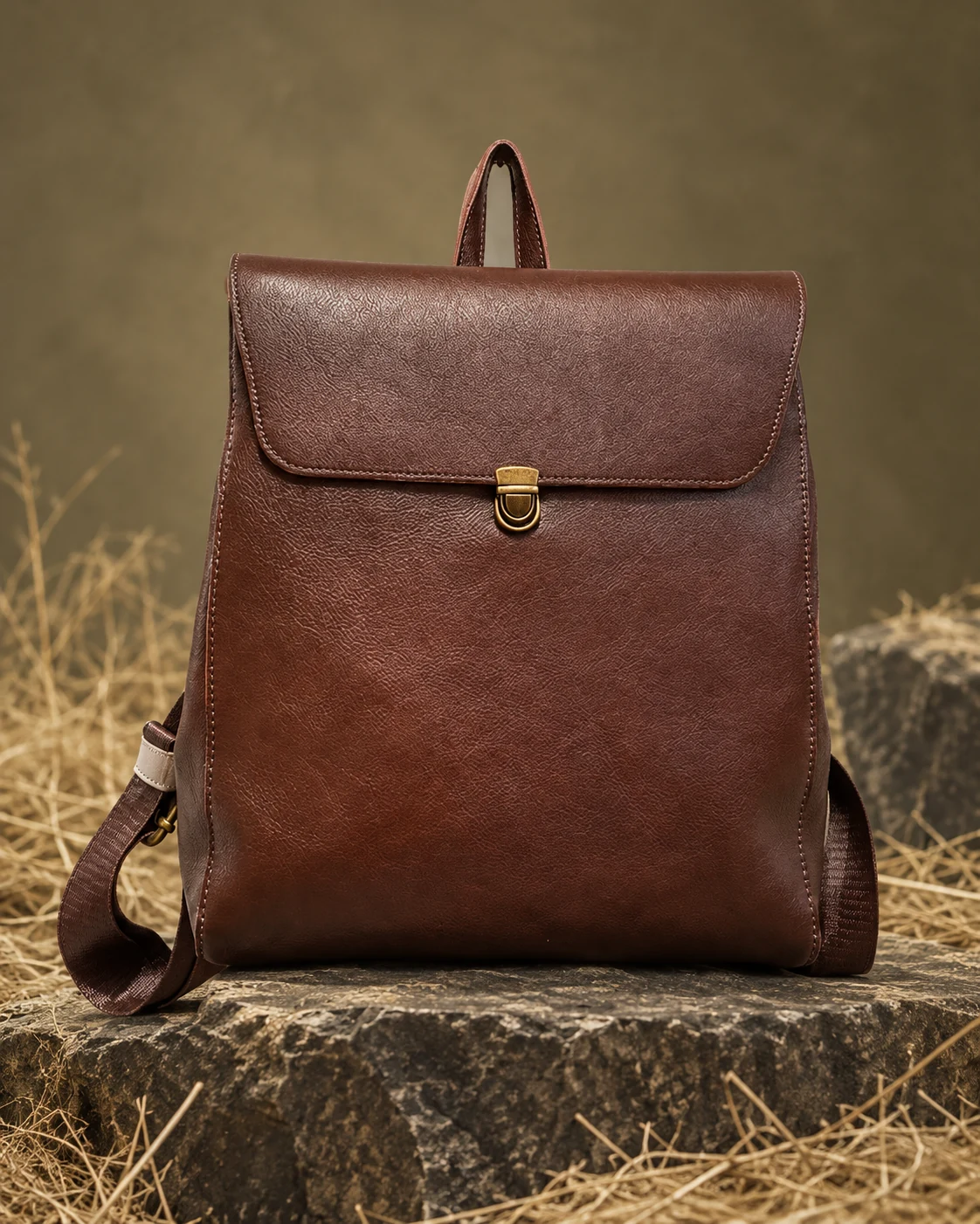 Brown leather backpack